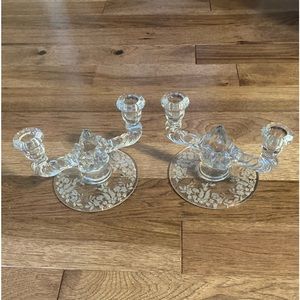 Vintage Cambridge Etched Set Of 2 Candleabras